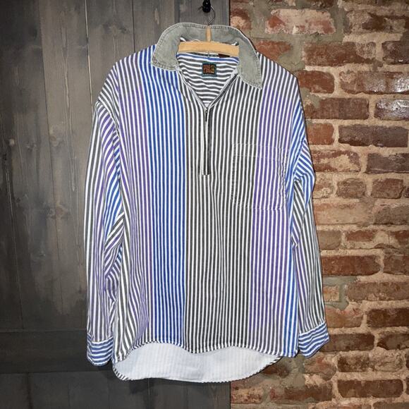 PB & Co. Men’s 90’s Striped Rugby Shirt Sz M 1/2 Zip corduroy collar Preppy Frat - Picture 3 of 15